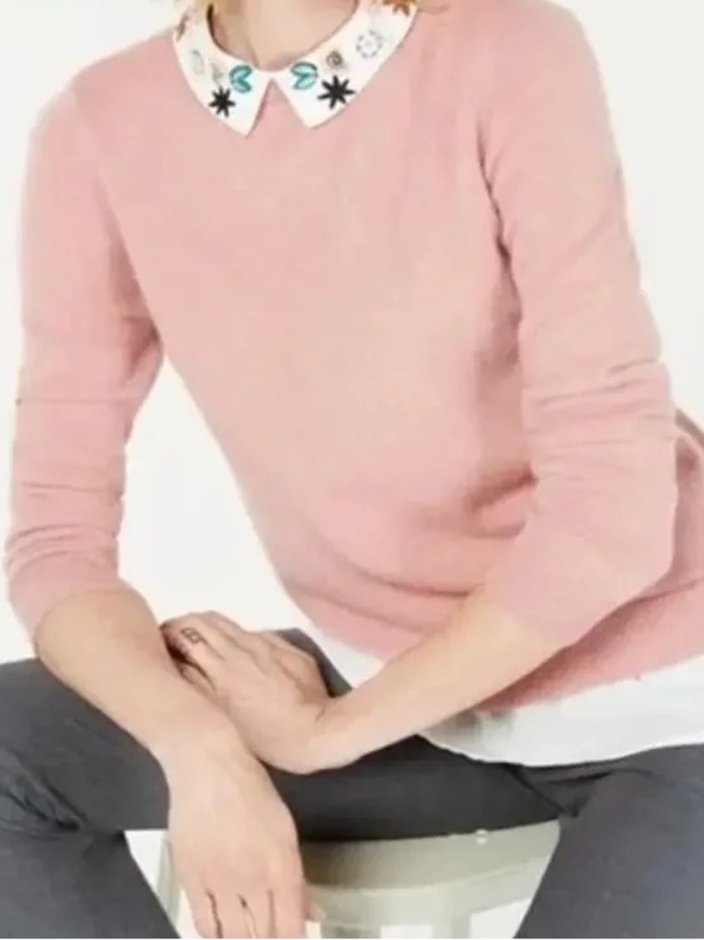 Charter Club Cashmere Layered Sweater with Beaded Collar